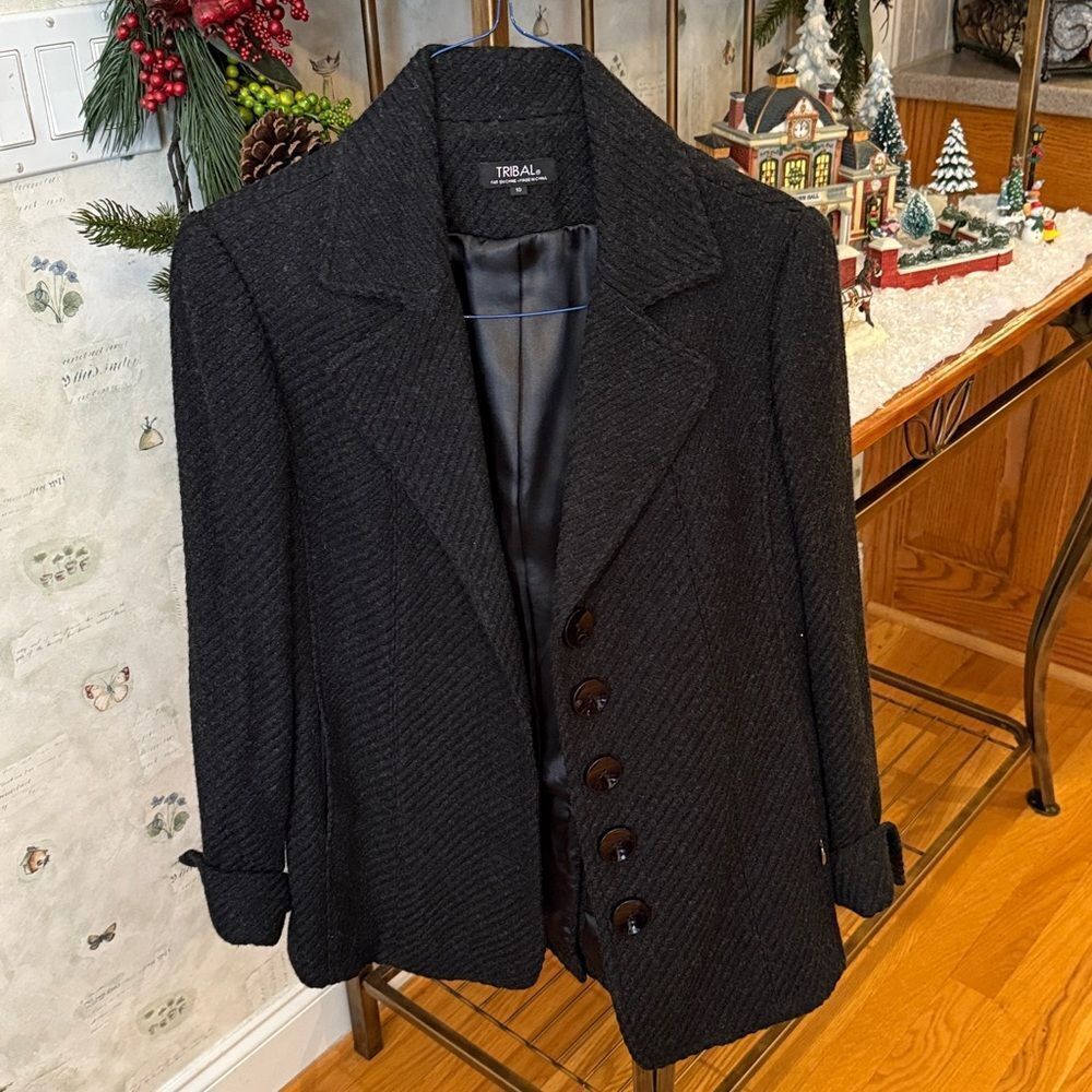 Tribal Classic Black Button-Up Coat - 10 - Great Condition